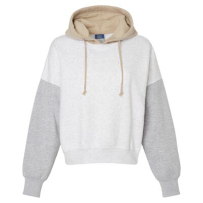 Women's Sueded Fleece Colorblocked Crop Hooded Sweatshirt Thumbnail