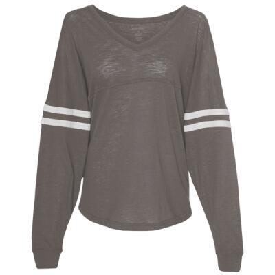 Women’s Slub Jersey Varsitee V-Neck Long Sleeve T-Shirt Thumbnail