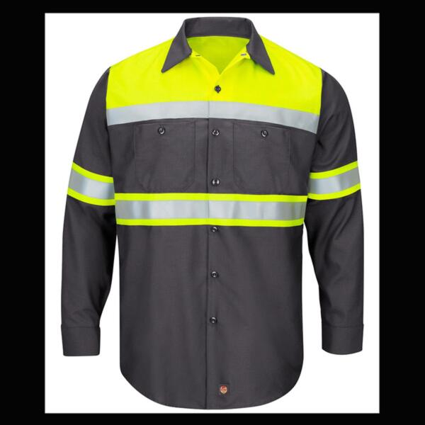 Men's Tall Hi-Visibility Colorblock Ripstop Long Sleeve Work Shirt Thumbnail